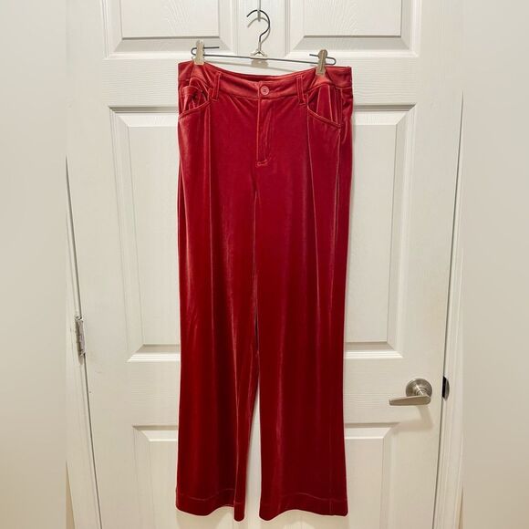 Tru Luxe Womens Wide Leg Velvet 5 Pocket Pants Trousers Size M Red NWT - Picture 4 of 15